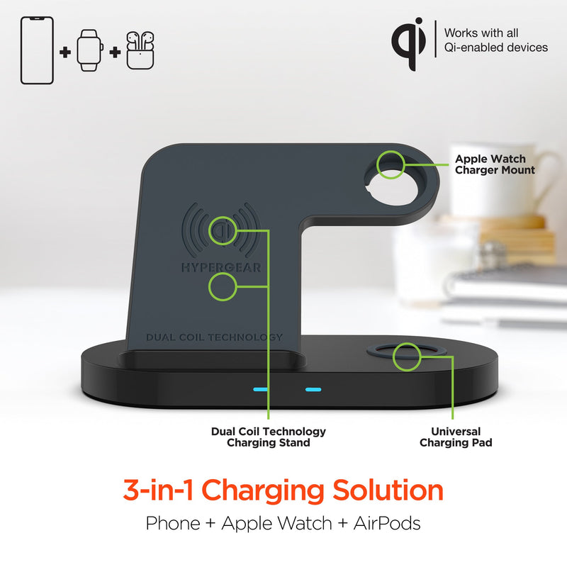 Hypergear 3-in-1 Wireless Charging Dock Black (15328-HYP)